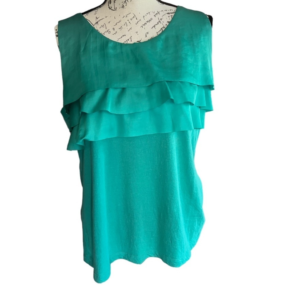 Deletta Anthropologie Top Womens Medium Geen Layered Mixed Media Sleeveless L - Picture 3 of 10